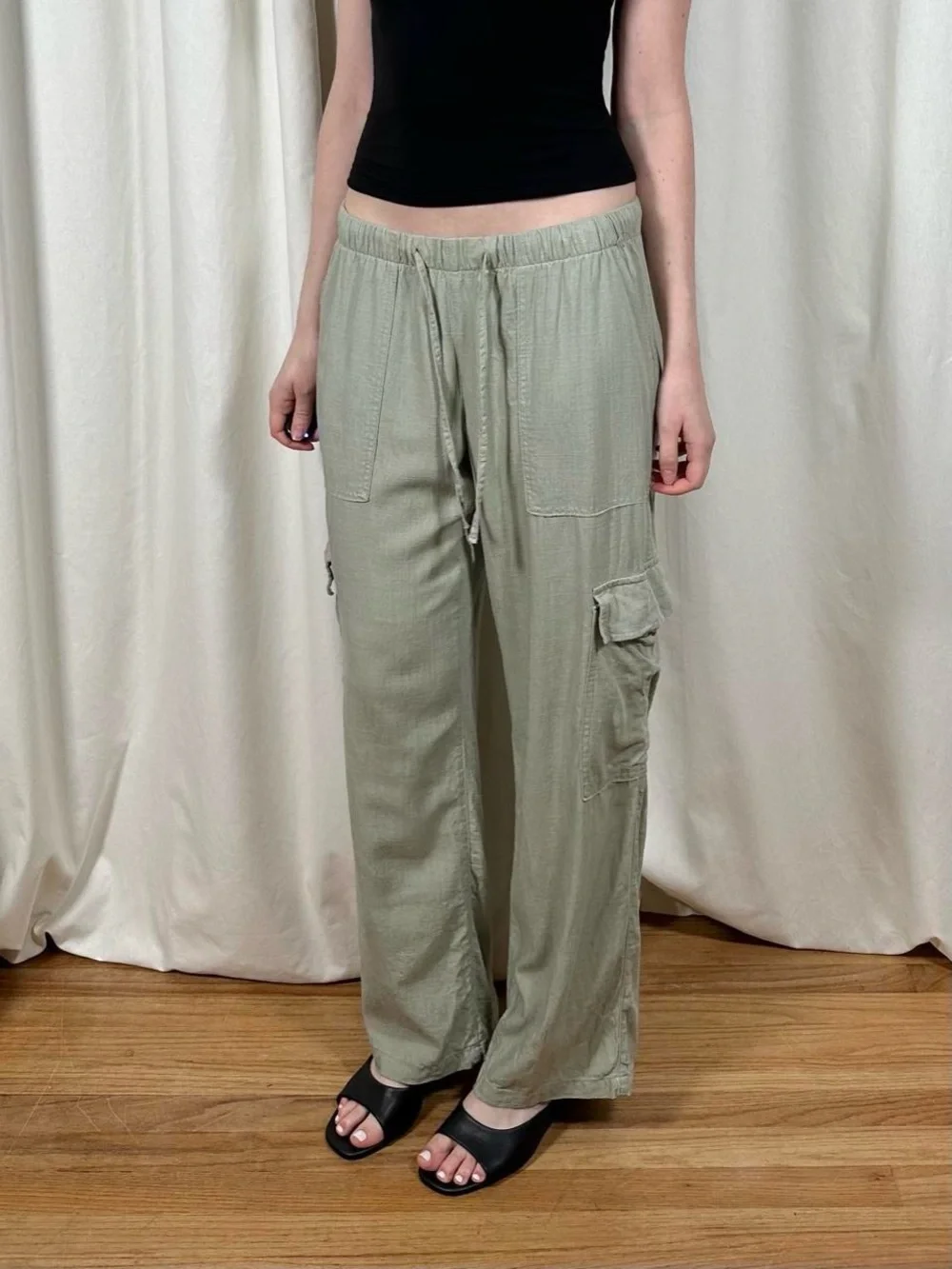 Linen Blend Drawstring Pants